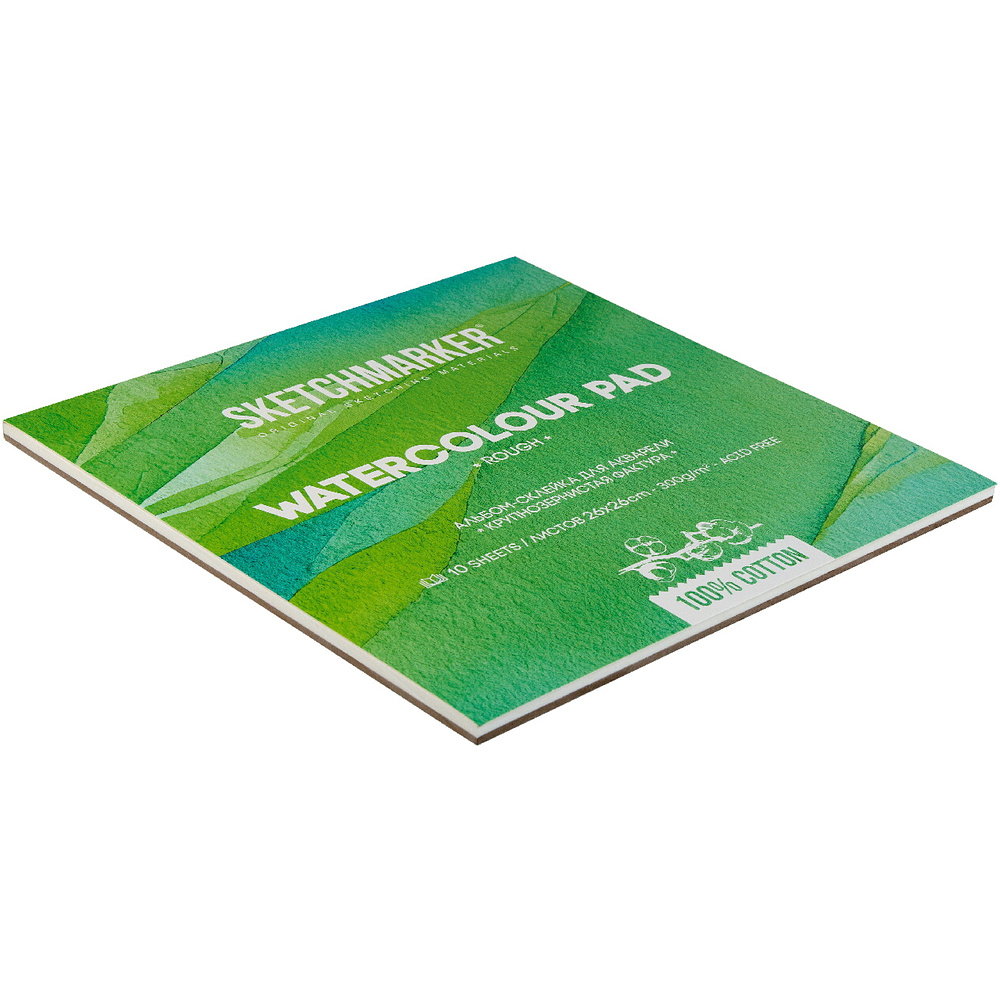 Блок бумаги для акварели "Sketchmarker", 26x26 см, 300 г/м2, 10 листов, крупнозернистая - 3