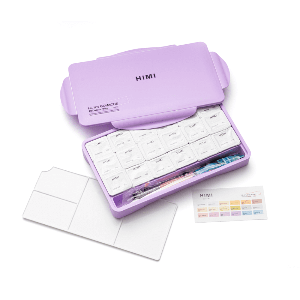 Краски гуашевые "Himi Jelly Cup. Pastel colors", 18 цветов, кювета, фиолетовый футляр - 8