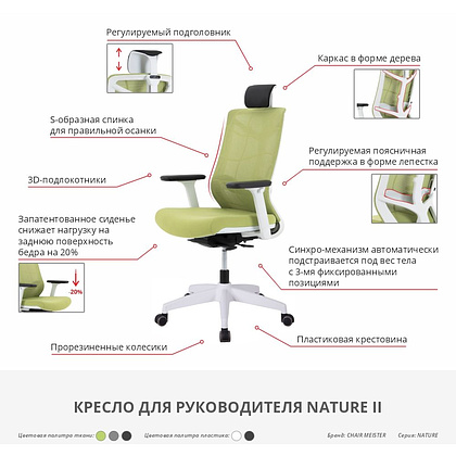 Кресло для руководителя "Nature II", пластик, ткань, зеленый - 8