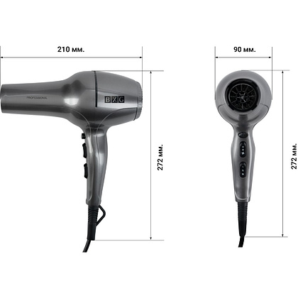 Фен настенный BXG-2000A1, ABS-пластик, хром - 2