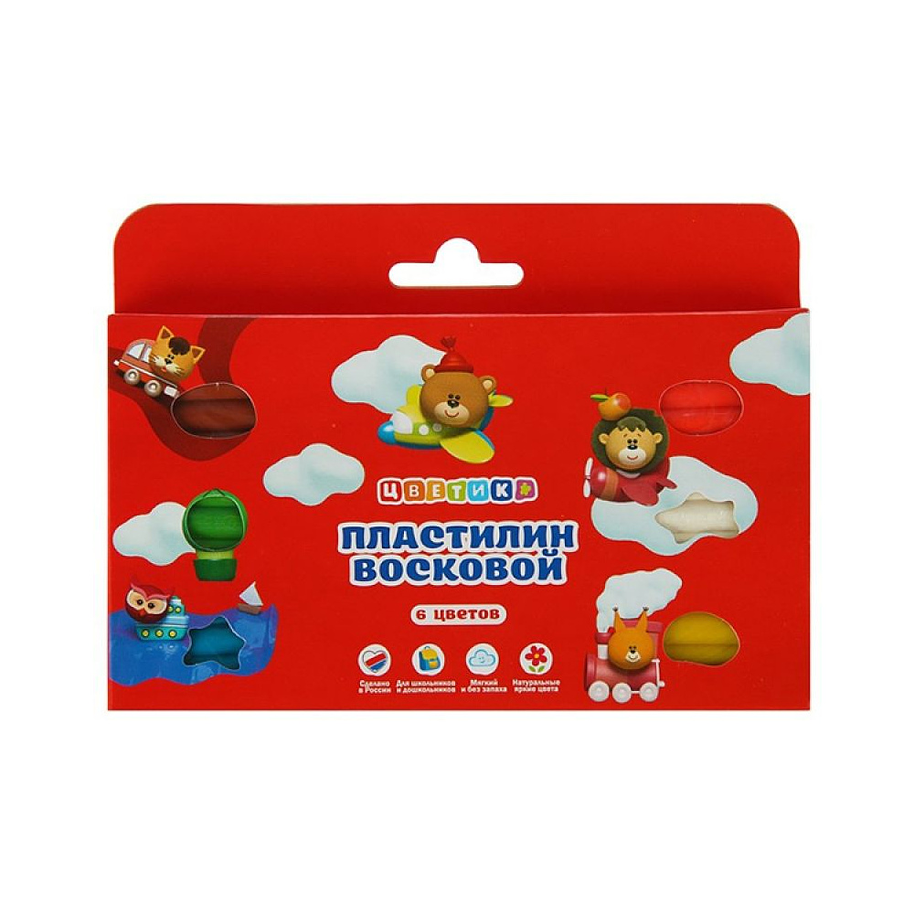 Пластилин 6 цветов набор "Цветик" восковой - 4