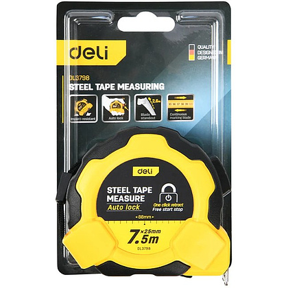 Рулетка Deli YS EDL3798, 7,5 м х 25 мм, желтый, черный - 10