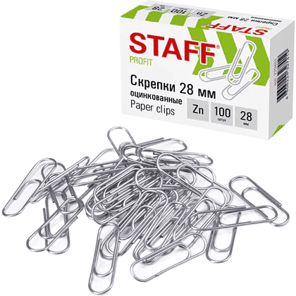 Скрепки "STAFF", 28 мм, 100 шт, серебристый