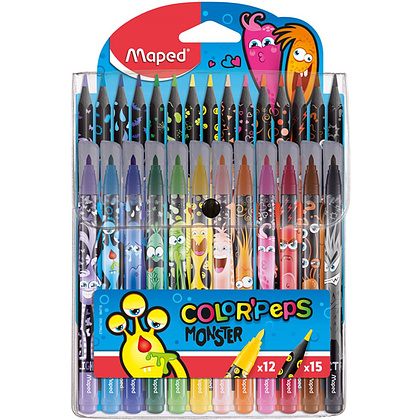 Набор для рисования Maped "Monster Combo", 12 фломастеров и 15 цветных карандашей