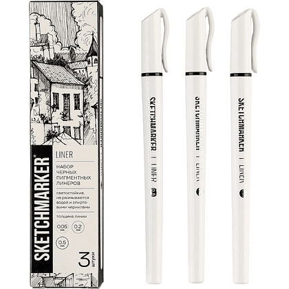 Набор ручек капиллярных "Sketchmarker", 3 шт (0.05, 0.2, 0.5 мм), лайнер, черный  - 5
