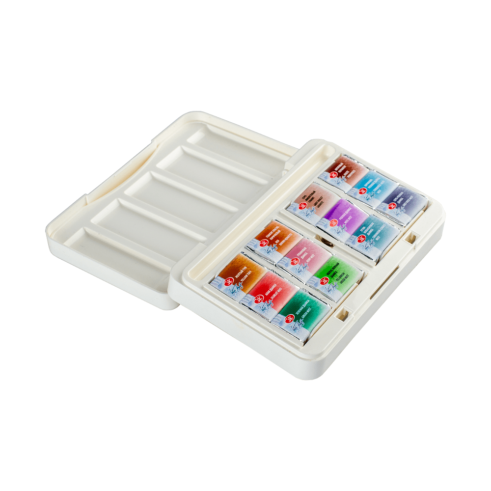 Краски акварельные "Белые ночи грануляция и натуральные земли", 12 цветов, кюветы - 9