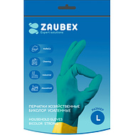 Перчатки латексные хозяйственные Zaubex БИКОЛОР, усиленные, р-р L, зеленый, желтый