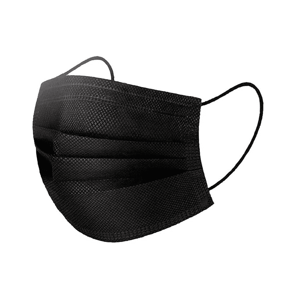 Маска одноразовая трехслойная прямоугольная с фиксатором для носа, 50 шт/упак, черный