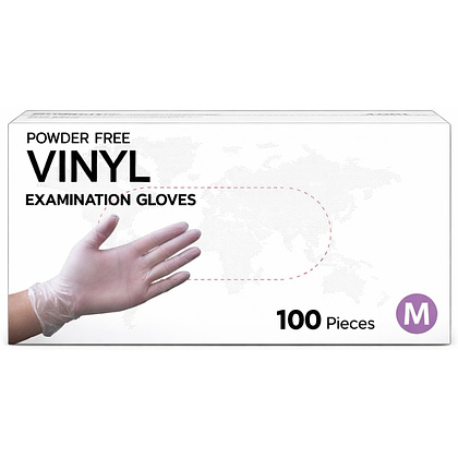 Перчатки виниловые одноразовые, р-р M, 100 шт./уп., прозрачный