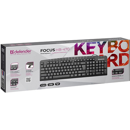Клавиатура Defender "Focus HB-470 RU", USB, проводная, черный - 7