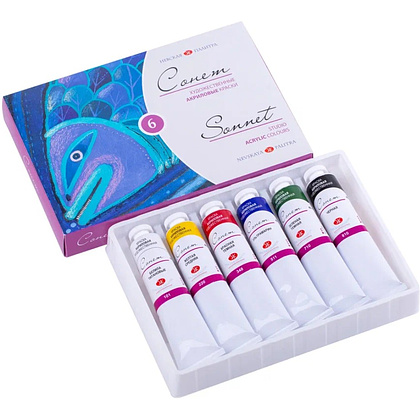 Краски акриловые "Сонет", набор 6 цветов, 46 мл., тубы