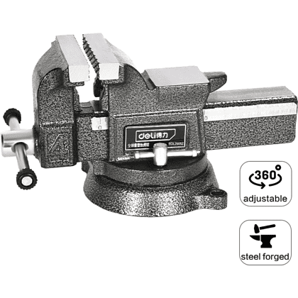 Тиски стальные Deli YS EDL2905Z, поворотные, с наковальней, 5"-125 мм - 7