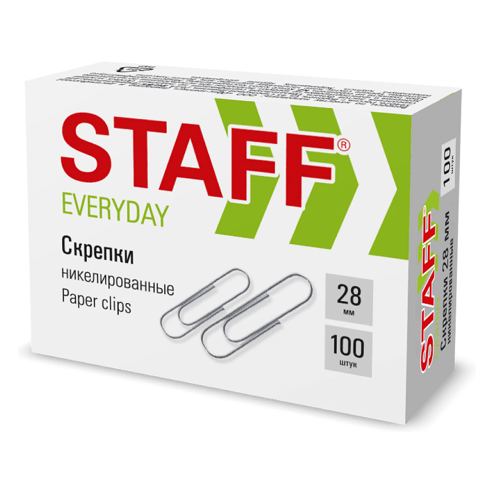 Скрепки "Staff", 28 мм, 100 шт, серебристый
