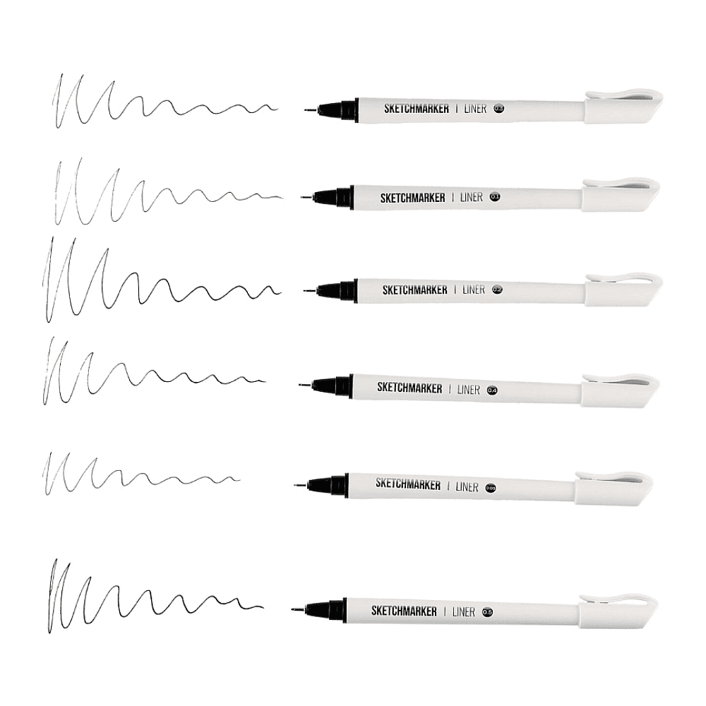Набор ручек капиллярных "Sketchmarker", 6 шт (0.05, 0.1, 0.2, 0.3, 0.4, 0.5 мм), лайнер, черный  - 2