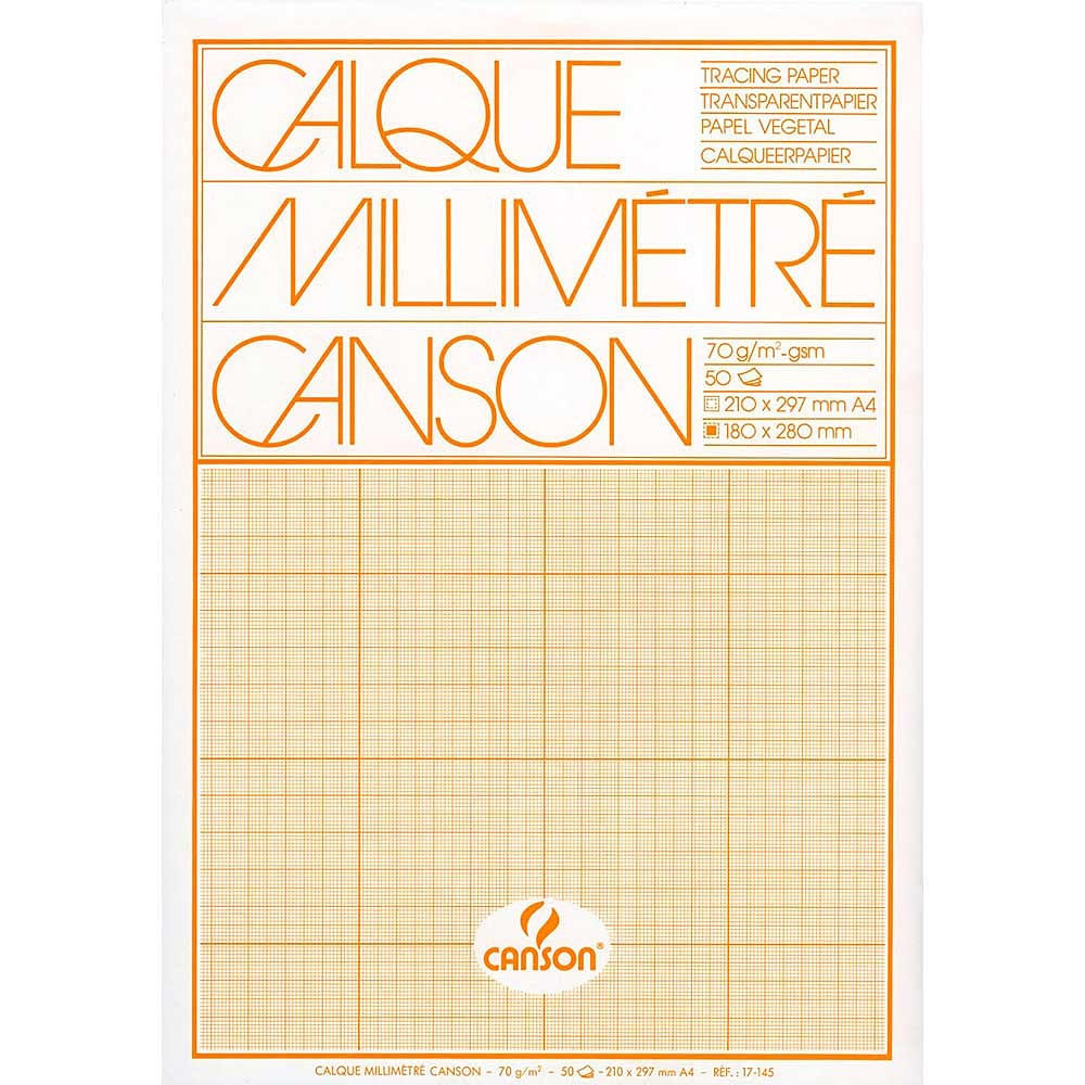 Блок-склейка кальки миллиметровой "Canson", 29.7x42 см, 50 листов, 70 г/м2