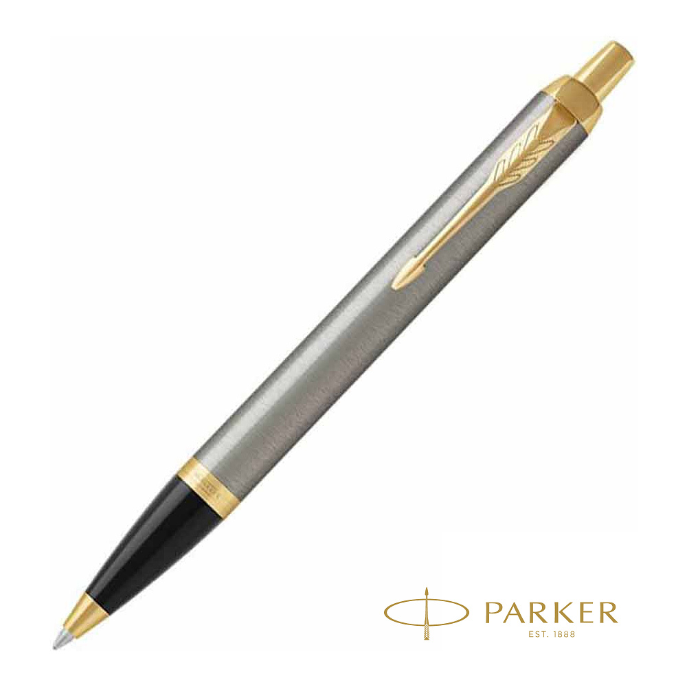 Ручка шариковая автоматическая "Parker IM Brushed Metal GT", 0.7 мм, серебристый, золотистый, стерж. синий