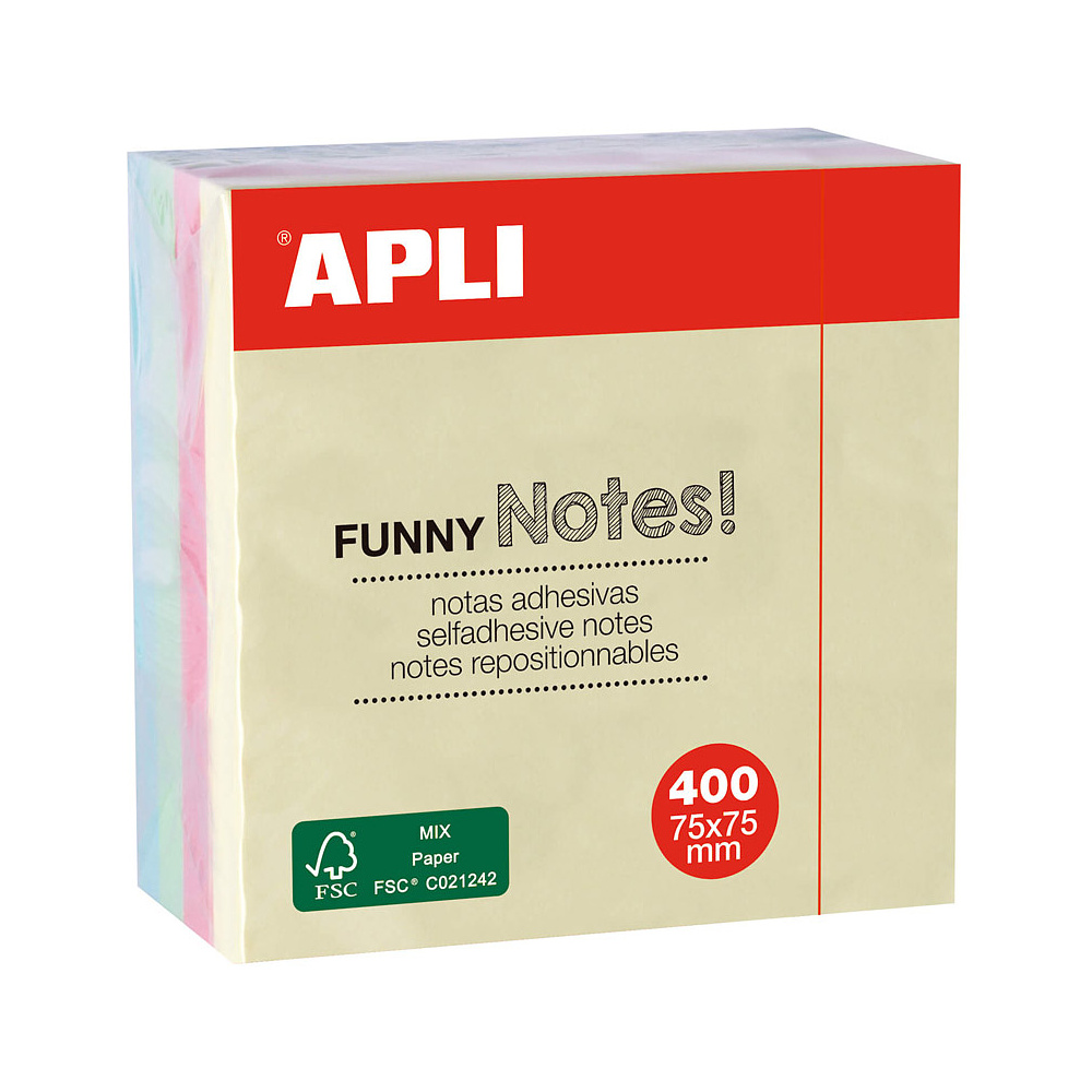 Бумага для заметок на клейкой основе "Funny notes", 75x75 мм, 400 листов, ассорти пастель - 2