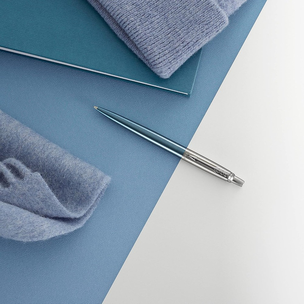 Ручка шариковая автоматическая "Jotter Core K63 Waterloo Blue CT", 1,0 мм, сине-голубой, серебристый, стерж. синий - 4