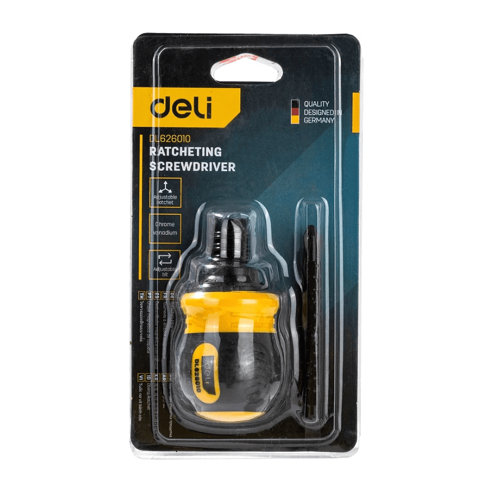 Двухсторонняя отвертка Deli YS EDL626010, с трещоткой, PH2+SL6 - 14