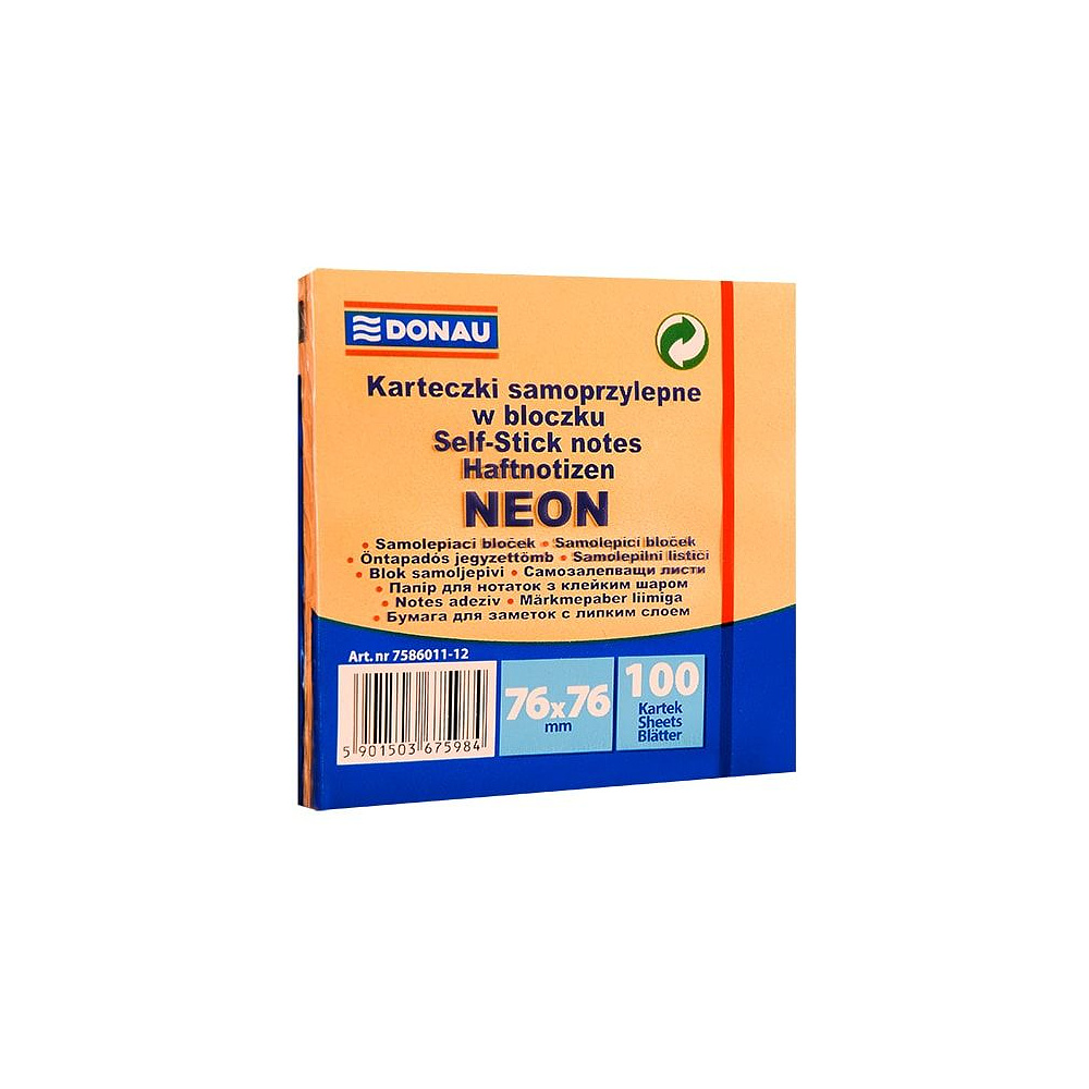 Бумага для заметок "Donau", 76x76 мм, 100 листов, оранжевый неон
