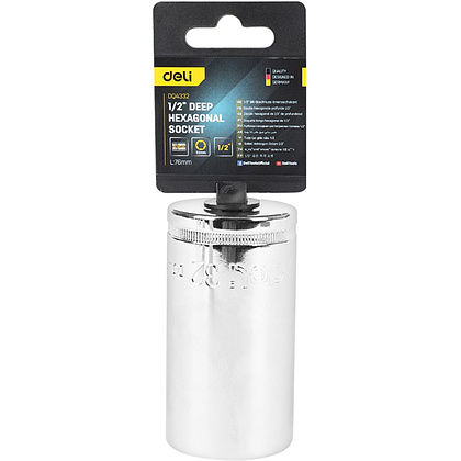 Головка торцевая шестигранная Deli YS EDQ4332 1/2", 32 мм, глубокая, серебристый