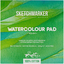 Блок бумаги для акварели "Sketchmarker", 26x26 см, 300 г/м2, 10 листов, крупнозернистая