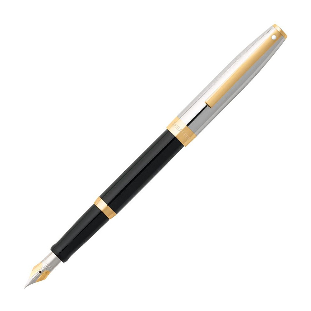 Ручка перьевая "Sheaffer Sagaris Black Barrel and Chrome Cap", M, золотистый, серебристый, патрон синий