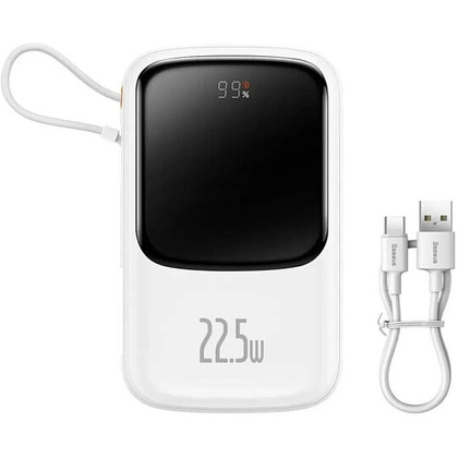 Внешний аккумулятор Baseus "Qpow Pro Digital Display Fast Charge Power Bank", 10000 mAh, белый