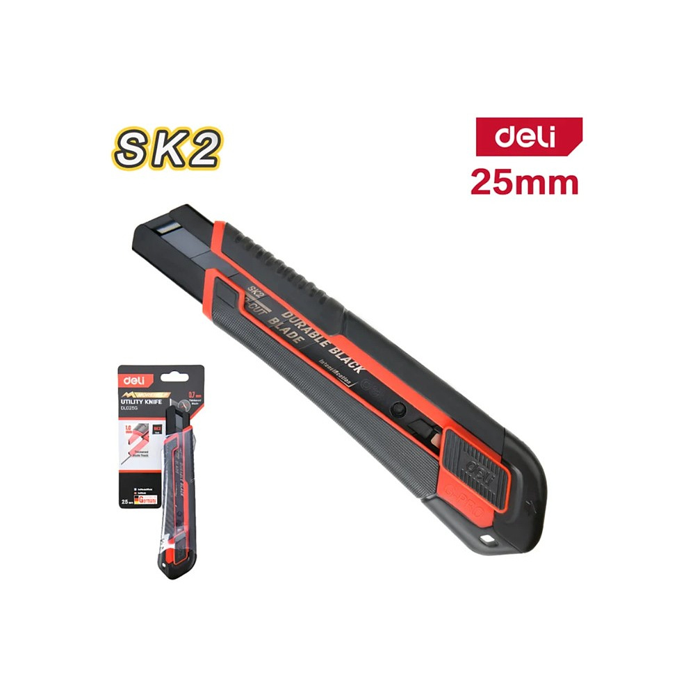 Нож строительный Deli RS EDL025G, 25 мм, универсальный, черный, красный - 2