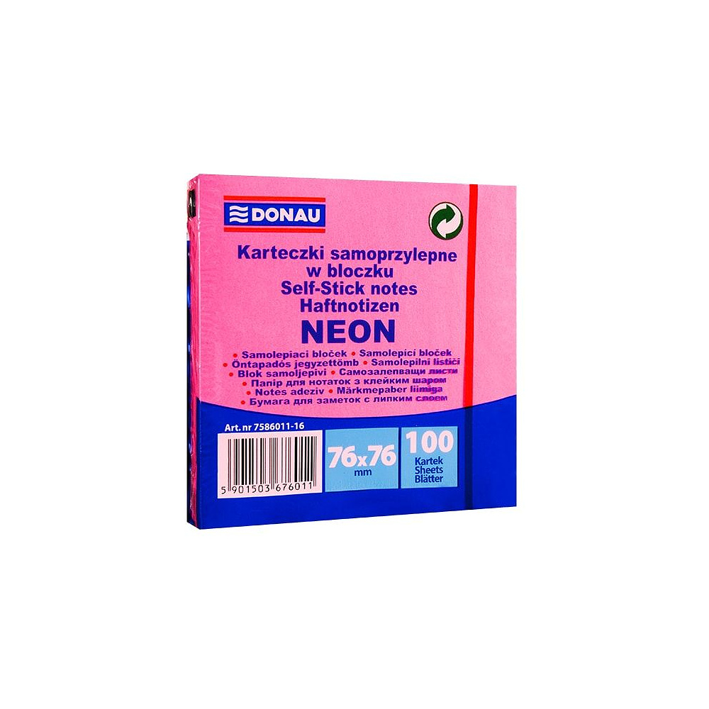 Бумага для заметок "Donau", 76x76 мм, 100 листов, розовый неон