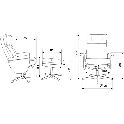 Кресло мягкое Бюрократ Baron, ткань, серый, металл, с пуфом - 20