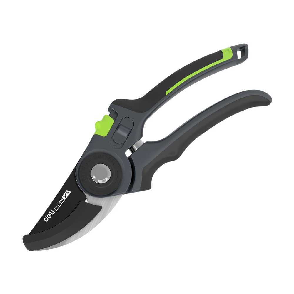 Секатор садовый Deli GS EDL-YL0005, 216 мм, SK5, контактный, черный