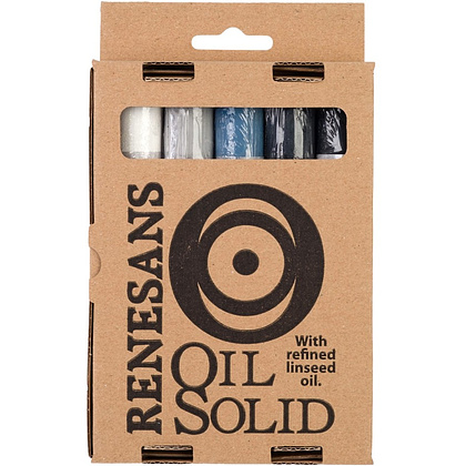 Набор красок масляных в стиках Renesans "Oil Solid", 5 цветов, оттенки серого