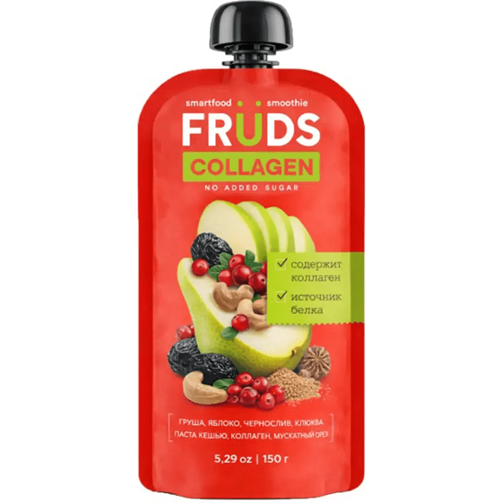 Пюре фруктовое "Smartfood smoothie fruds collagen", вкус груша, яблоко и чернослив