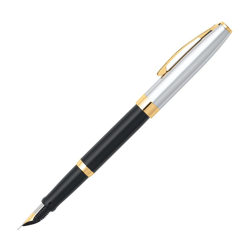 Ручка перьевая "Sheaffer Sagaris Black Barrel and Chrome Cap", M, золотистый, серебристый, патрон синий - 2