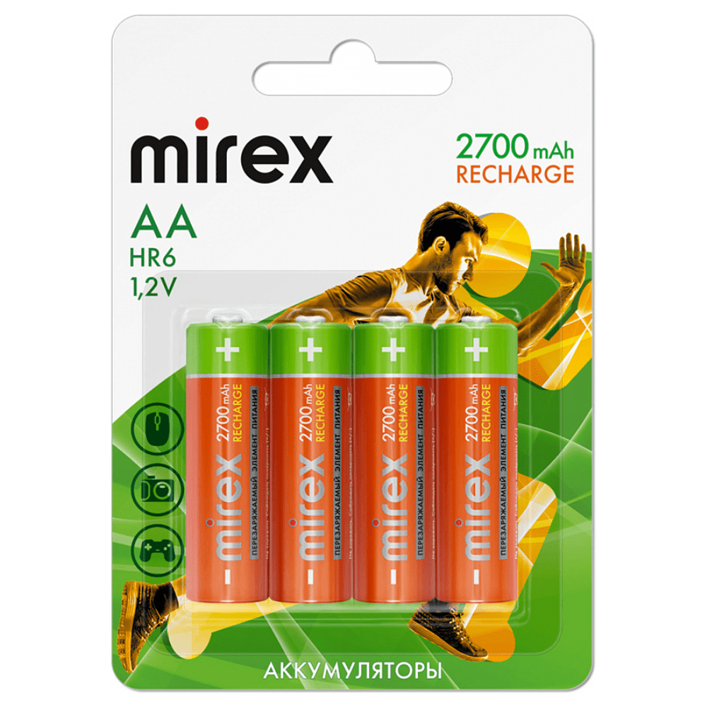 Аккумуляторные батарейки Mirex, Ni-Mh, AA/HR6/2700мА/ч, 4 шт