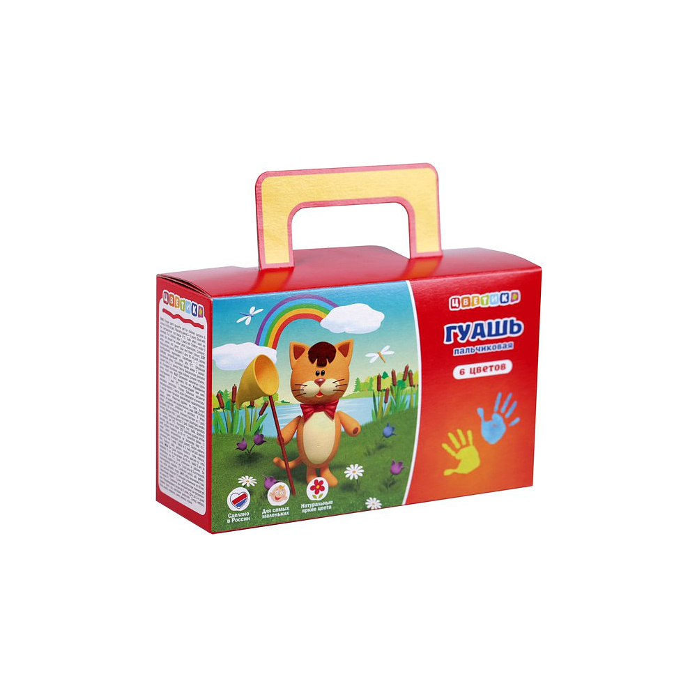 Гуашь пальчиковая "Цветик",  6 цветов , 80 мл