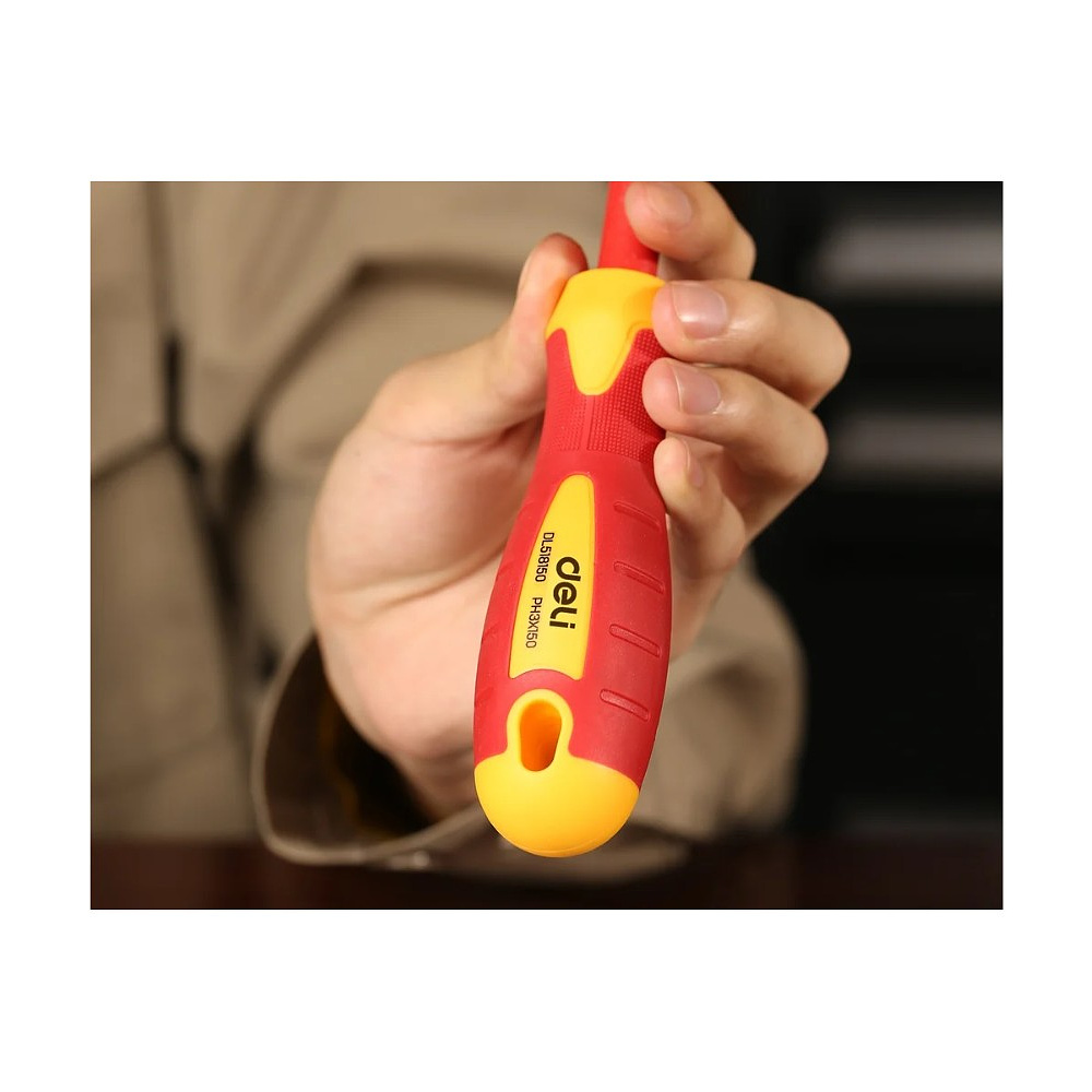 Отвертка диэлектрическая Deli YS EDL518150, PH3х150 мм, желтый, красный - 4