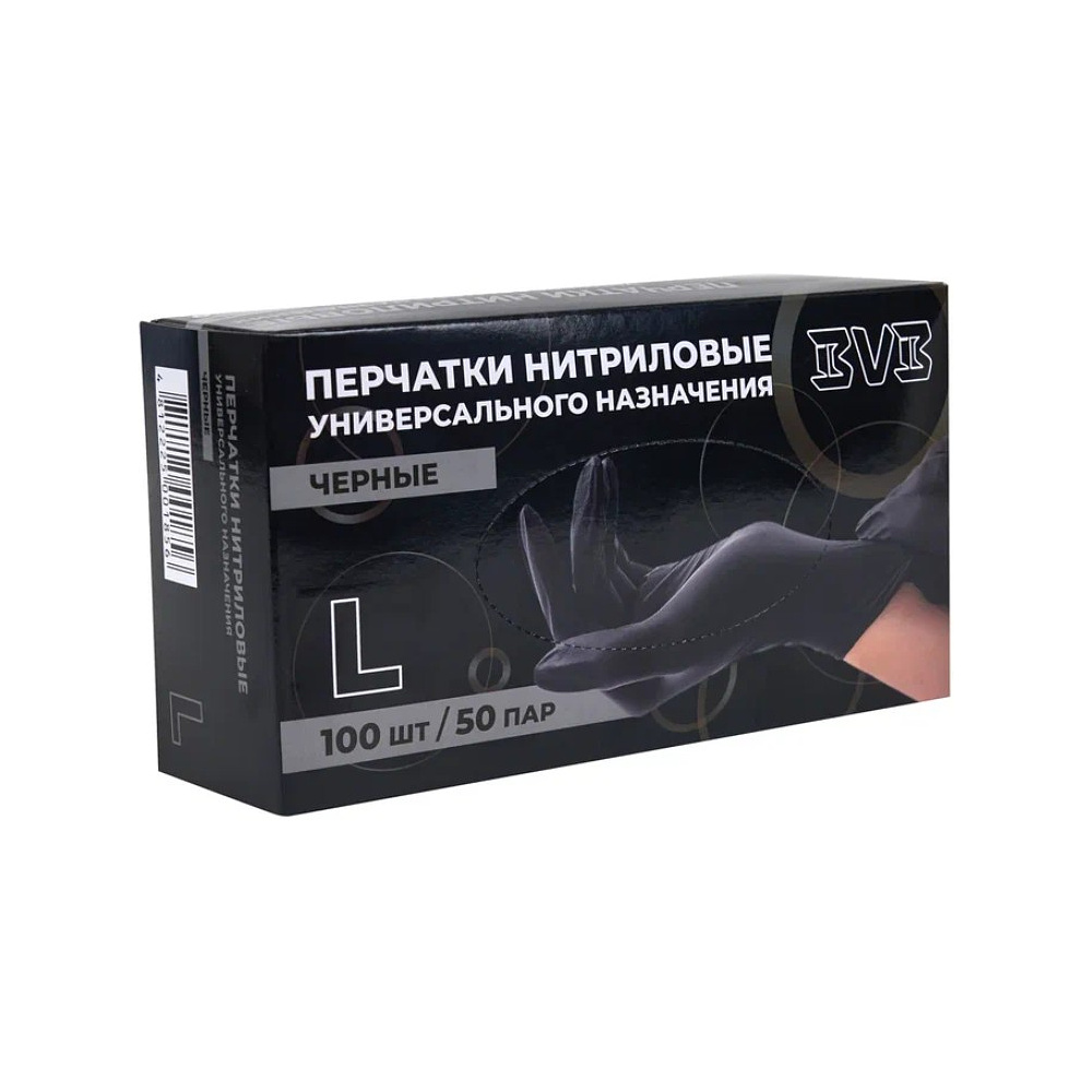Перчатки нитриловые неопудренные одноразовые  BVB, р-р L, 100 шт/уп., черный - 3