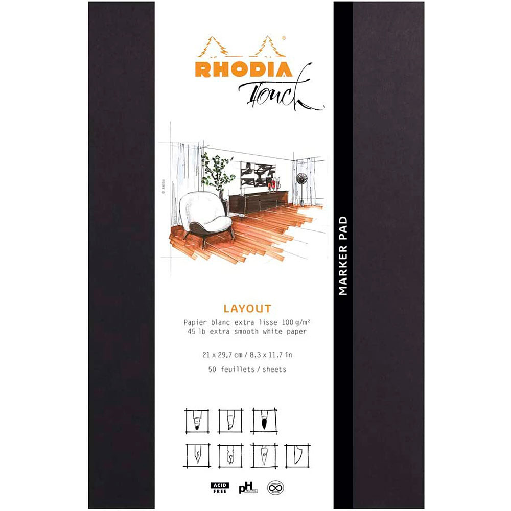 Скетчбук "Rhodia Touch Marker Pad", А4+, 100 г/м2, 50 листов, черный