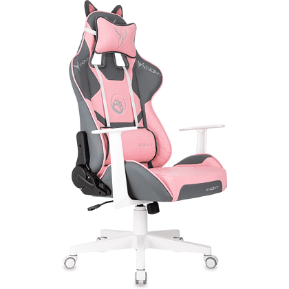 Кресло игровое Бюрократ Knight "Catzy", экокожа, пластик, серый, розовый