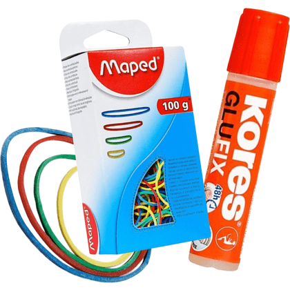 Набор клей бумажный Kores "Glu Fix" + резинки канцелярские Maped "BANDS"
