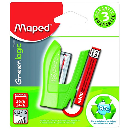 Скобосшиватель Maped "Greenlogic", №10, 15 листов, ассорти - 3