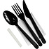 Набор приборов одноразовых (вилка+ложка ст.+нож+салфетка+зубочистка), 200 шт/упак, пластик, черный