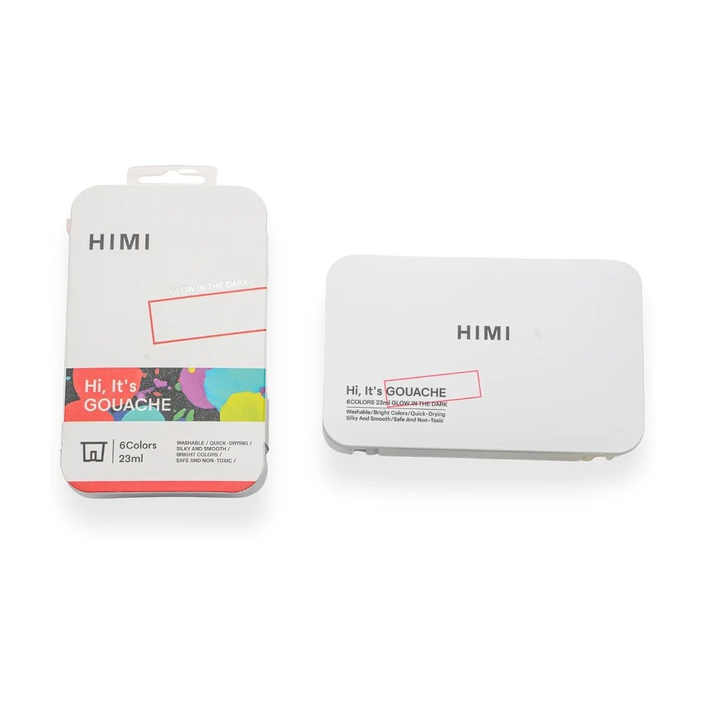 Краски гуашевые "Himi Jelly Cup.Glow in the dark. Bright color", набор 6 цветов, 23 мл., кювета, пластиковый футляр - 6