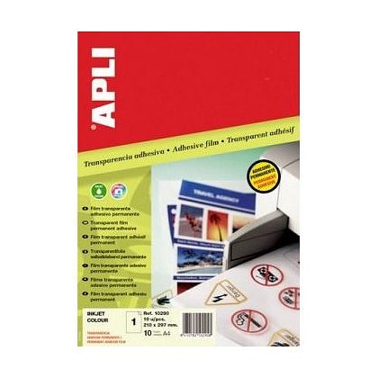 Самоклеящаяся прозрачная пленка "Apli", 210x297 мм, 10 листов, 1 шт, прозрачный