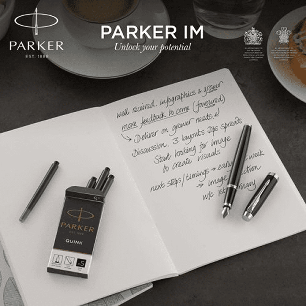 Ручка перьевая Parker "IM Black Lacquer CT", M, металлическая, подарочная упаковка, черный, патрон черный - 7