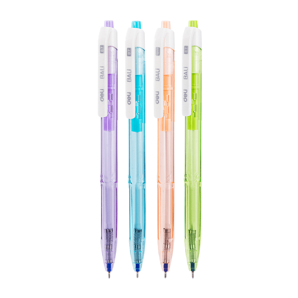 Набор ручек шариковых "Deli EQ02836-4BL", 0.7 мм, прозрачный, стерж. синий, 4 шт