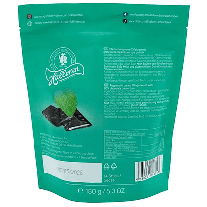 Шоколад темный "Halloren. Thins Mints", 150 гр, с мятной начинкой - 2