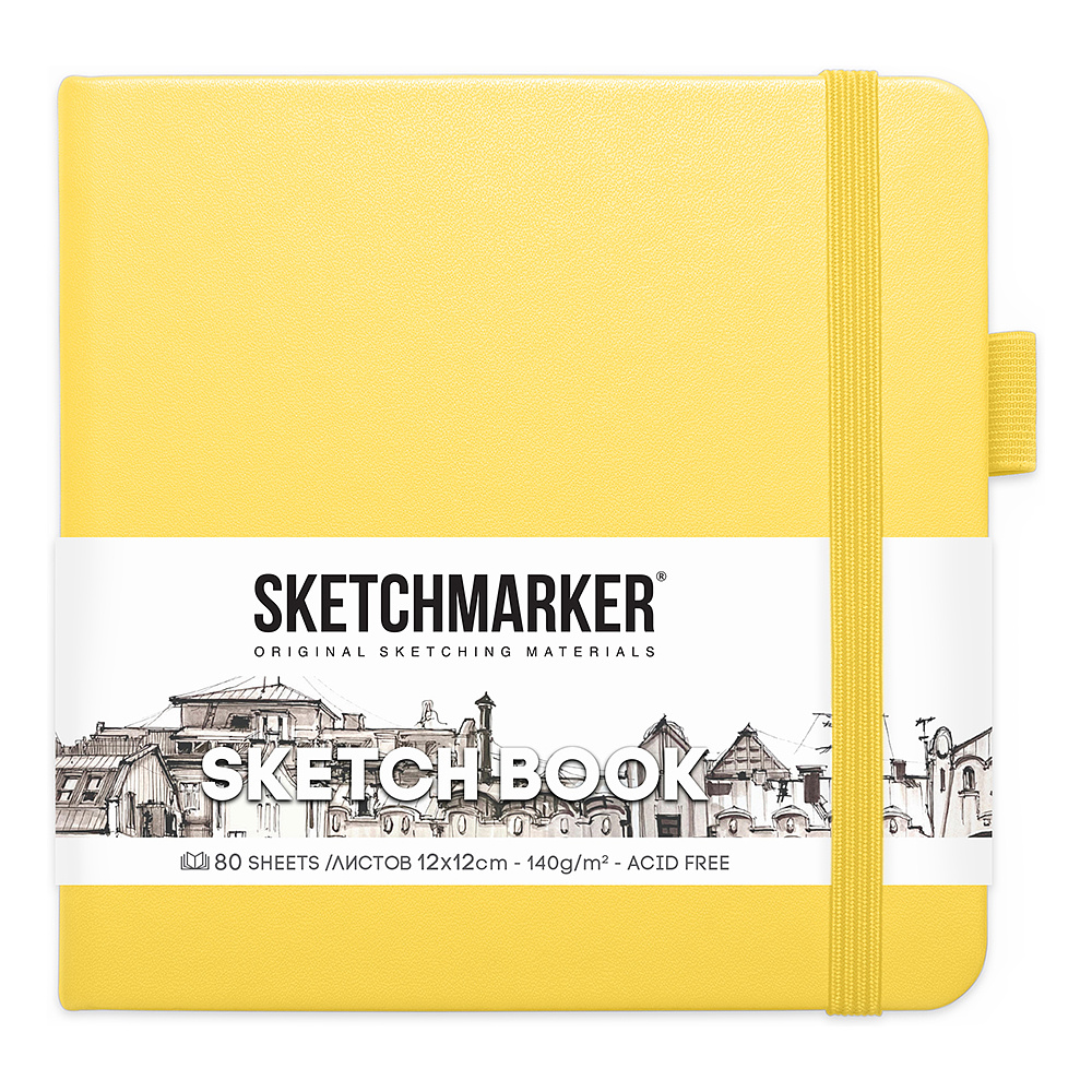 Скетчбук "Sketchmarker", 12x12 см, 140 г/м2, 80 листов, лимонный